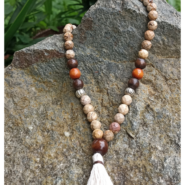 Japa Mala de 45 cuentas de piedra natural Jaspe Madera. Elástico.