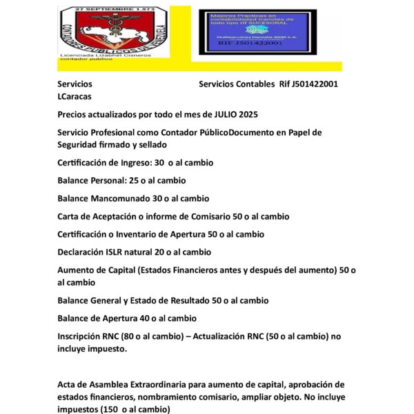Certificación de Ingreso Balance Personal: en caracas Waths App 04127102415 Balance Personal en caracas  Balance Mancomunado Certificación o Inventario de Apertura informe del comisario declaracion de ISLR NATURAL carta sucesoral tramitamos gestoria Balance Personal en caracas  Certificación de Ingreso (copia)