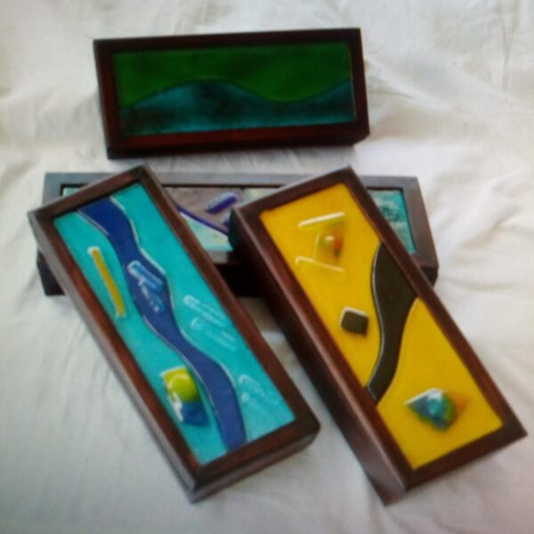 Cofre rectangular grande madera, vitrofusión