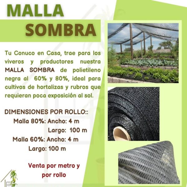 MALLA POLISOMBRA NEGRA 80% POR METRO Y POR ROLLO